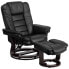 Фото #5 товара Contemporary Black Leather Recliner And Ottoman With Swiveling Mahogany Wood Base