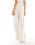 Pieces Petite wide leg linen trousers in cream