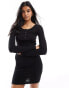 Pieces button front long sleeved ribbed mini dress in black Черный, XS - EU 34 - фото #2