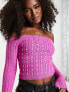 ASOS DESIGN bardot jumper with hot fix diamante detail in pink