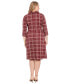 Plus Size Plaid Collared V-Neck 3/4-Sleeve Dress