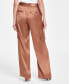 Women's High-Rise Belted Satin Cargo Pants, Created for Macy's Коричневый, XL - фото #2