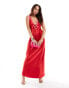 Miss Selfridge satin lace trim maxi dress in red Красный, 34 - фото #2