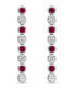 Sterling Silver Elegant Alternating Lab Grown Red Ruby and Lab Grown White Sapphire Round Bezel Set Drop Earrings