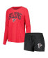 ფოტო #1 პროდუქტის Women's Black, Red Atlanta Falcons Raglan Long Sleeve T-shirt and Shorts Lounge Set