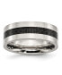 Stainless Steel Black Fiber Inlay 8mm Flat Band Ring