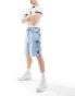 ASOS DESIGN standard length denim jorts with tie up detail in light wash blue