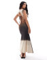 ASOS DESIGN cap sleeve maxi dress with cutout back in brown ombre print