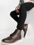 Фото #4 товара ASOS DESIGN lace up boot in brown leather with white wedge sole