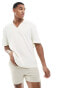 ASOS DESIGN oversized waffle polo in ecru Kokosnussmilch, S - Chest 38 - фото #1