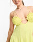 Фото #3 товара ASOS DESIGN Petite embellished crochet cut out mini skater dress with godet in yellow