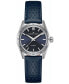 ფოტო #1 პროდუქტის Women's Swiss Automatic Jazzmaster Performer Blue Leather Strap Watch 34mm