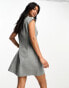 ASOS DESIGN plunge neck super mini dress with pleat skirt and pocket detail in grey check