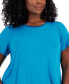 Plus Size Satin Trim Neck Short-Sleeve Top, Created for Macy's