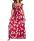 Фото #1 товара Women's Red Floral Off-Shoulder Flutter Sleeve Maxi Beach Dress