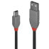 Фото #8 товара Lindy 2m USB 2.0 Type A to Mini-B Cable - Anthra Line - 2 m - USB A - Mini-USB B - USB 2.0 - 480 Mbit/s - Black - Grey