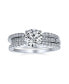 3CT Round Solitaire AAA CZ 3 Row Pave Band Guard Enhancers Anniversary Engagement Ring Wedding Band Set For Women .925 Sterling Silver