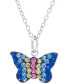 ფოტო #1 პროდუქტის Multicolor Pave Crystal Butterfly Pendant With 18" Chain set in Sterling Silver
