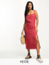 Фото #2 товара Vila Petite linen touch cami midi dress with slit front in terracotta