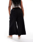 ASOS DESIGN Curve broderie wide leg trouser with tie belt in black