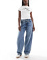 ONLY Gianna mid waist barrel jeans in mid blue