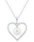 ფოტო #1 პროდუქტის Cultured Freshwater Pearl (7mm) & Diamond (1/7 ct. t.w.) Heart 18" Pendant Necklace in 14k Gold (Also in White Gold)