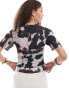 Фото #4 товара ASOS DESIGN sheer mesh short sleeve corset waist top in cow print