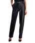 Фото #1 товара Petite Faux-Leather Belted Trousers, Created for Macy's