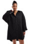 ASOS DESIGN Tall oversized shirt dress with dropped pockets in black pinstripe