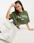 COLLUSION cropped varsity boxy t-shirt in khaki