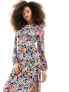 JDY long sleeve maxi dress with multi coloured flower Черный, 3XL - фото #7