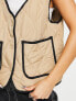 Noisy May contrast trim quilted gilet in beige