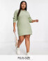 Фото #1 товара Brave Soul Plus radu knitted polo jumper dress in sage