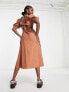 The Frolic cut-out detail puff sleeve midaxi dress in coconut shell brown