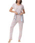 ფოტო #12 პროდუქტის Women's Printed Short Sleeve Tunic with Pant Pajama Set