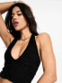 Фото #3 товара ASOS DESIGN double layer slinky ruched halter top in black