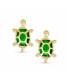 Фото #2 товара Petite Tiny Nautical Vacation CZ Green Tortoise Turtle Yellow 14K Gold Stud Earrings For Women Secure Screw back