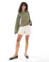 Фото #4 товара ASOS DESIGN long sleeve stripe contrast neck trim top in khaki