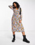 Monki long sleeve midi dress in multi floral print