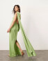 ASOS EDITION satin drape detail maxi dress with ruched waist in sage