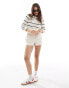 ASOS DESIGN knitted cable long sleeve top in navy stripe