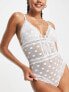 Topshop wren spot mesh lace trim body in white