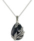 Onyx (16 x 22 x 5mm) & Marcasite Teardrop 18" Pendant Necklace in Sterling Silver