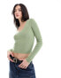 Фото #1 товара ASOS DESIGN fine gauge scoop neck jumper in rib in green