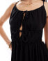 Esmee tie front cut out tiered maxi strappy beach dress in black