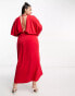 Фото #6 товара ASOS DESIGN Curve Exclusive satin batwing midaxi dress with split skirt in red