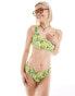 Reclaimed Vintage one shoulder bikini top in yellow blurred crinkle floral print