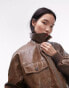 Topshop faux leather bomber jacket in washed brown Коричневый, L - EU 44 - фото #4