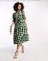 Glamorous tiered puff sleeve tie back midi dress in green check