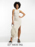 Фото #1 товара ASOS DESIGN Tall knitted racer midi dress in stone